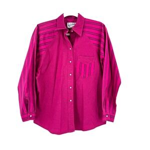 Vintage Rockmount Ranch Wear Western Pearl Snap Shirt Medium Pink Striped USA